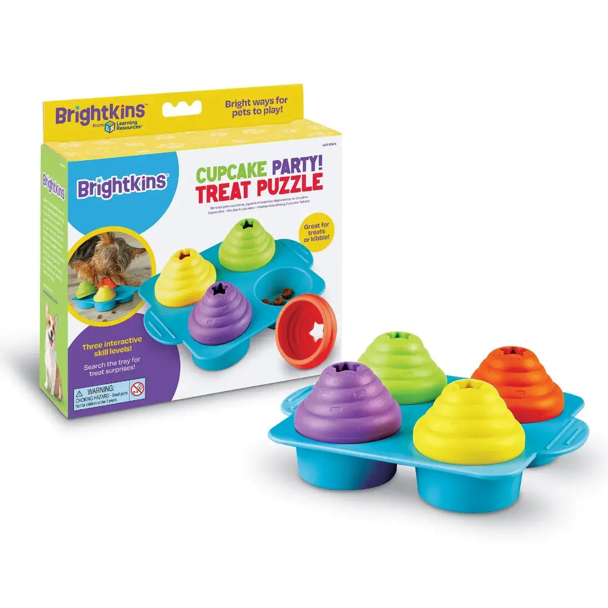 Brightkins Cupcake Party! Treat Puzzle with colorful cupcake toys, perfect interactive brain game for dogs.